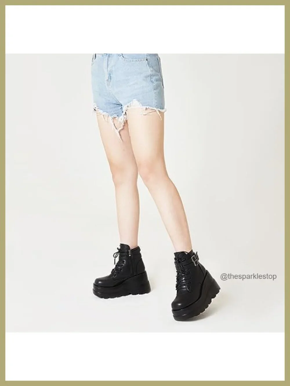 Goth Chunky Platform Boots Women Wedge Heel Lace-Up Vegan PU Leather Round Toe